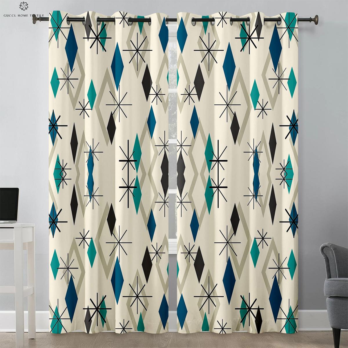

Geometric Pattern Printed Curtains High Light blocking Drapes Heat Insulation Window Decorationation 2 Pcs High Quality W100xH130(CM) folio&Rod pocket