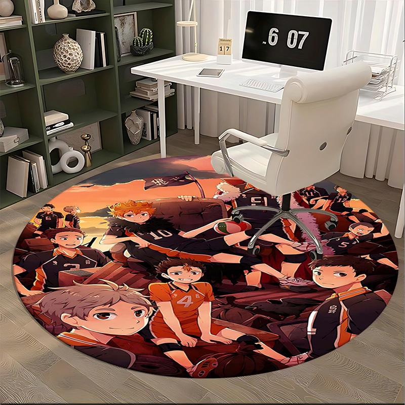 1pc Haikyuu Karasuno High Volleyball Team Round Carpet, Office Chair Mat, Non-Slip Rug, Seasonal Gift, Suitable for Home Decor, Living Room