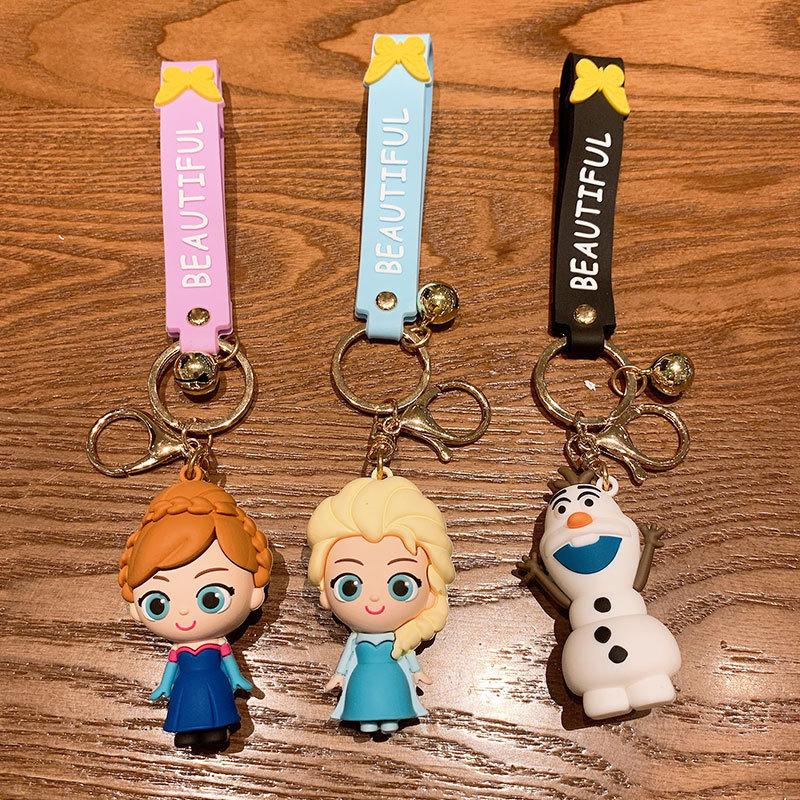 Disney Animation Princess Elsa Cute Car Keychain Snow White Figurine Backpack Charm Motorcycle Keychain Decorative Accessories