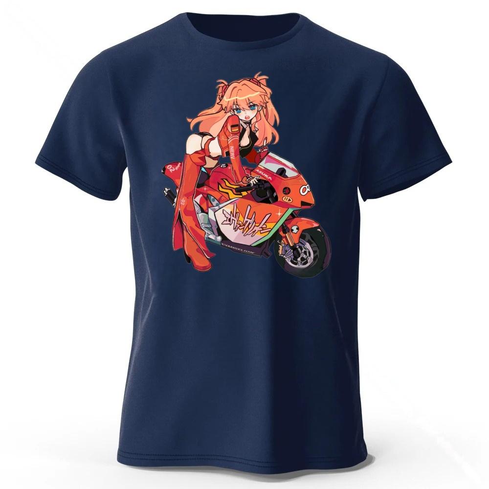 

Fashionable Motorcycle Girl Printed Cotton Short Sleeves Summer Men s Soft Comfortable Oversized Loose Short Sleeves Top XXXL темно-синього кольору