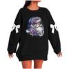 Ladies' Christmas Printed Bow Round Neck Long Sleeved Loose Pullover Sweater Sweatshirt Top