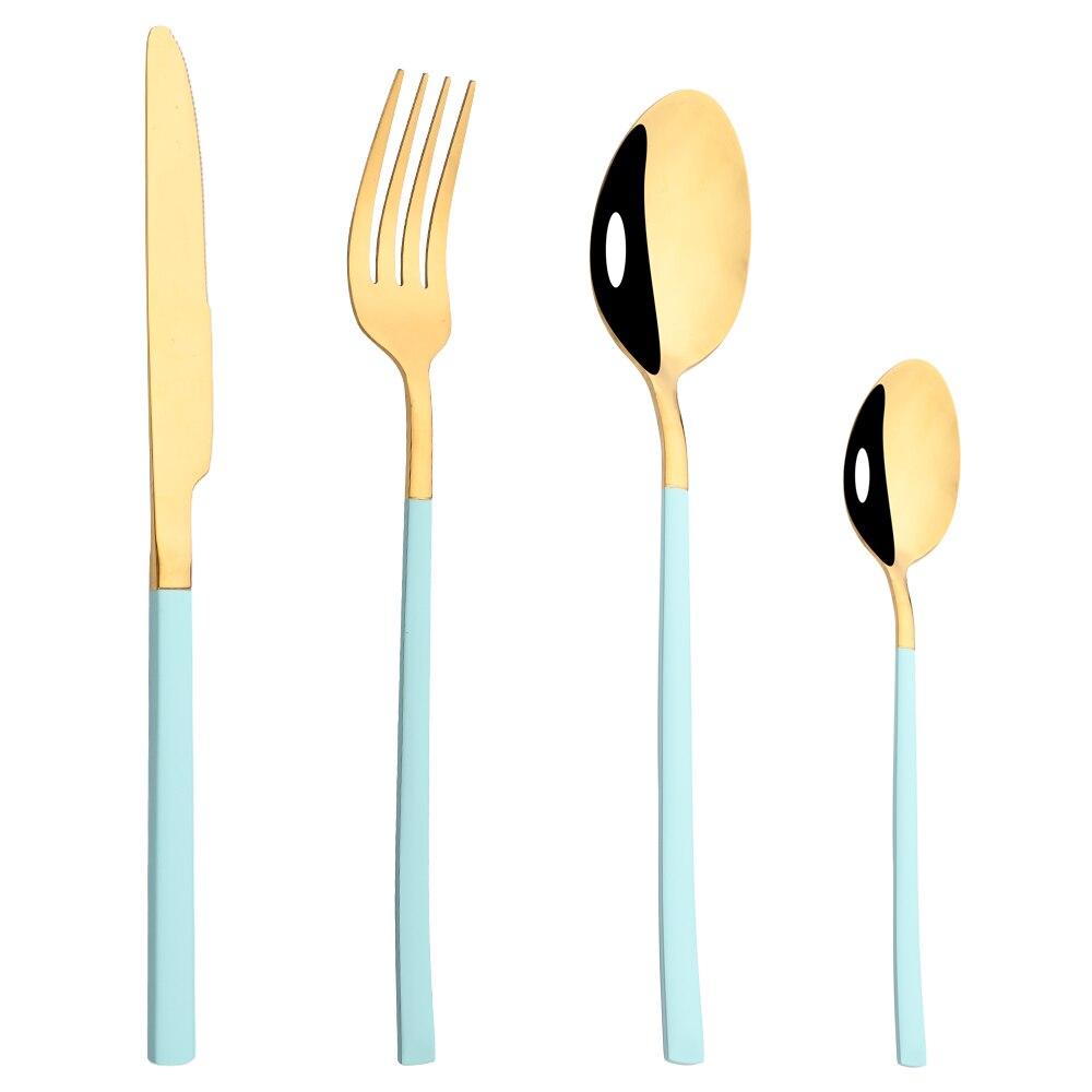 Blue Gold Mirror Dinnerware Cutlery Set Stainless Steel Tableware Set Home Knife Fork Coffee Spoon Flatware Silverware Set
