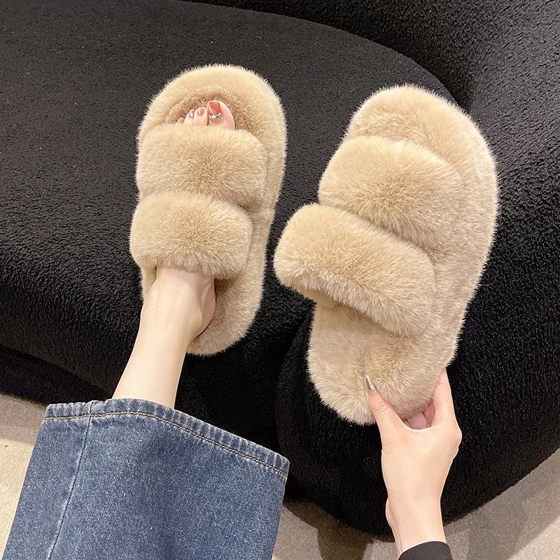 2025 Spring and Autumn New Small Muffin Thick Bottom Heightening Plush Fluffy Cotton Slippers Women Wear Home Fluffy Shoes