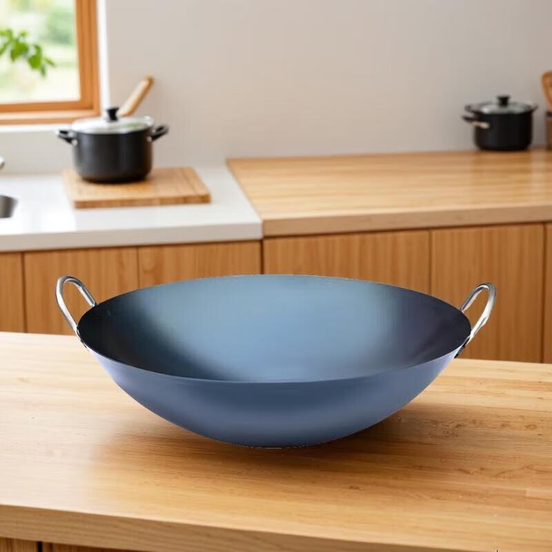 Jitian Jiang 34cm Hand-Baked Blue Wrought Iron Wok (Set of 2)