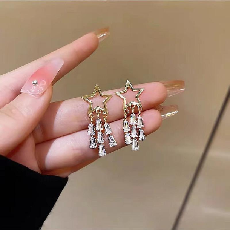Fashion Statement Earring Long Full Rhinestone Big Earrings for Women Shining Tassel Dangle Earrings Wedding Jewelry Gift