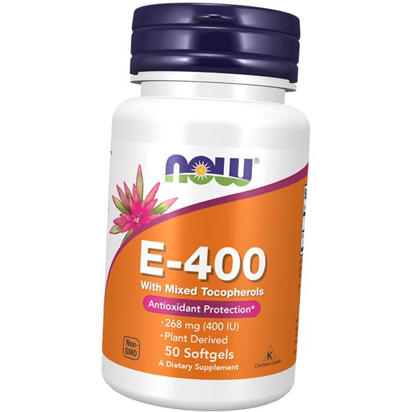 

Вітамін Е, Суміш токоферолів, Vitamin E-400 With Mixed Tocopherols, Now Foods 250гелкапс (36128370) 50softgels