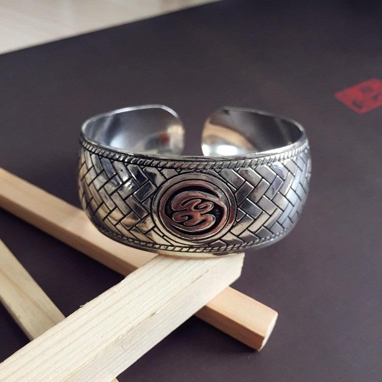 Stil etnic retro Brățară de argint versiune lată model sculptat Brățară de braț boem feminin Brățară tibetană Accesorii retro