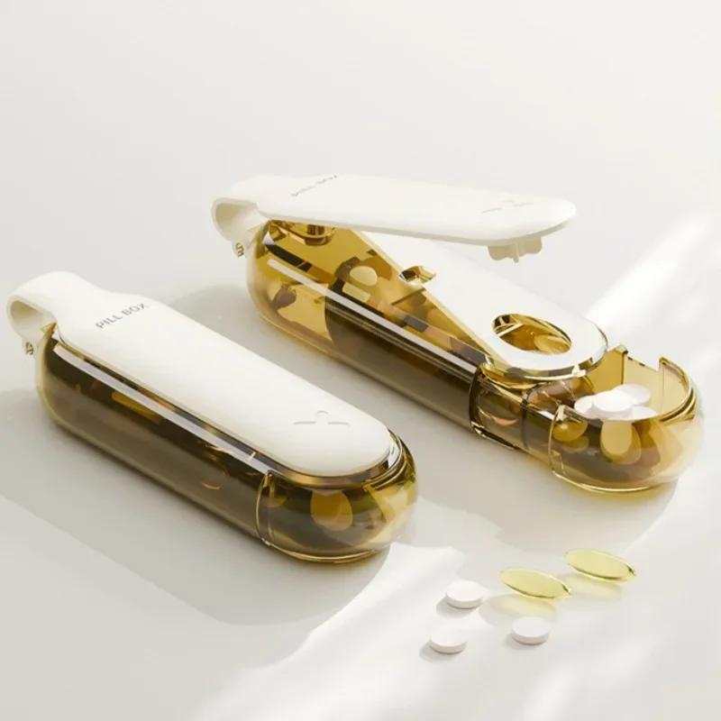 2 in 1 Portable Pill Taker Remover With Medicine Box Household Gadgets Tablets Pills Assistance Tool Pill Dispenser