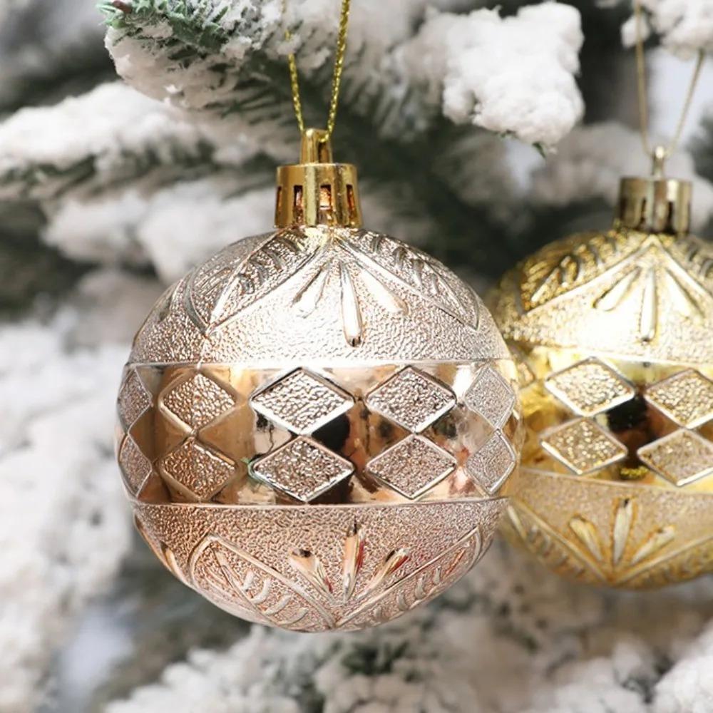 6Pcs/box Electroplated Xmas Tree Hanging Pendants Embossed Christmas Ball Ornament New Year