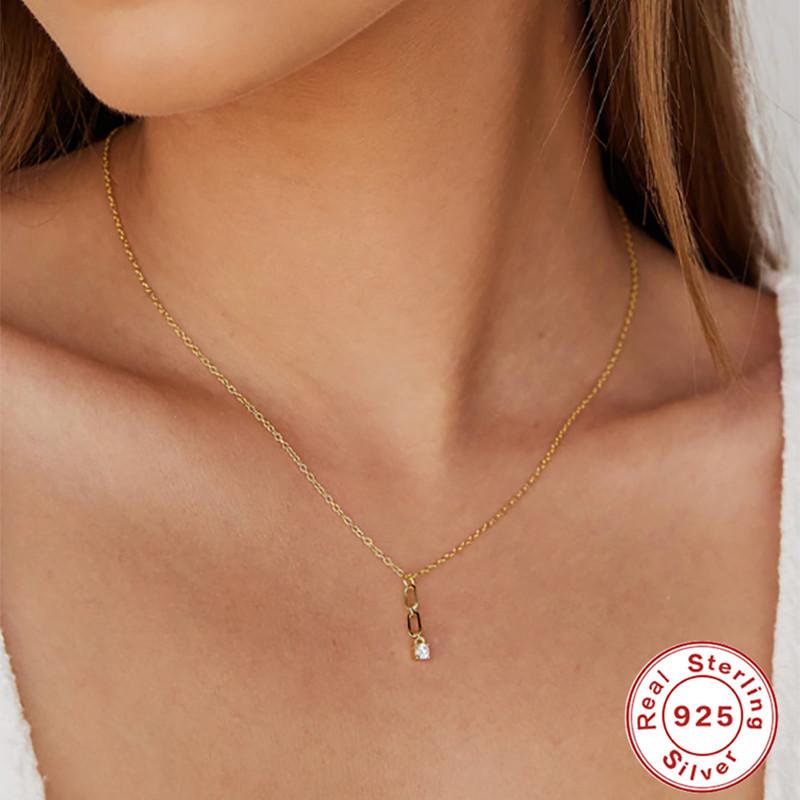 Y-Shaped Necklace S925 Sterling Silver Paperclip Diamond-Set Design Sense Simple Temperament Daily Atmospheric Wind Necklace