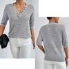 Women's Top Casual V-neck Cut-out Knit Pullover Short Sleeve T-shirt