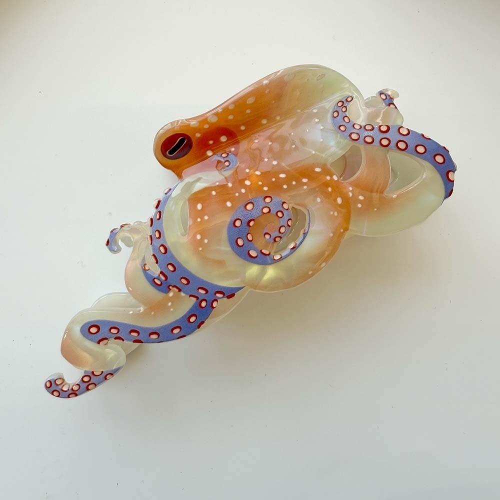 Simple Sweet Acetic Acid Hair Claw Bead Acrylic Oyster Shark Clip Korean Style Ocean Series Squid Hair Claw Holiday