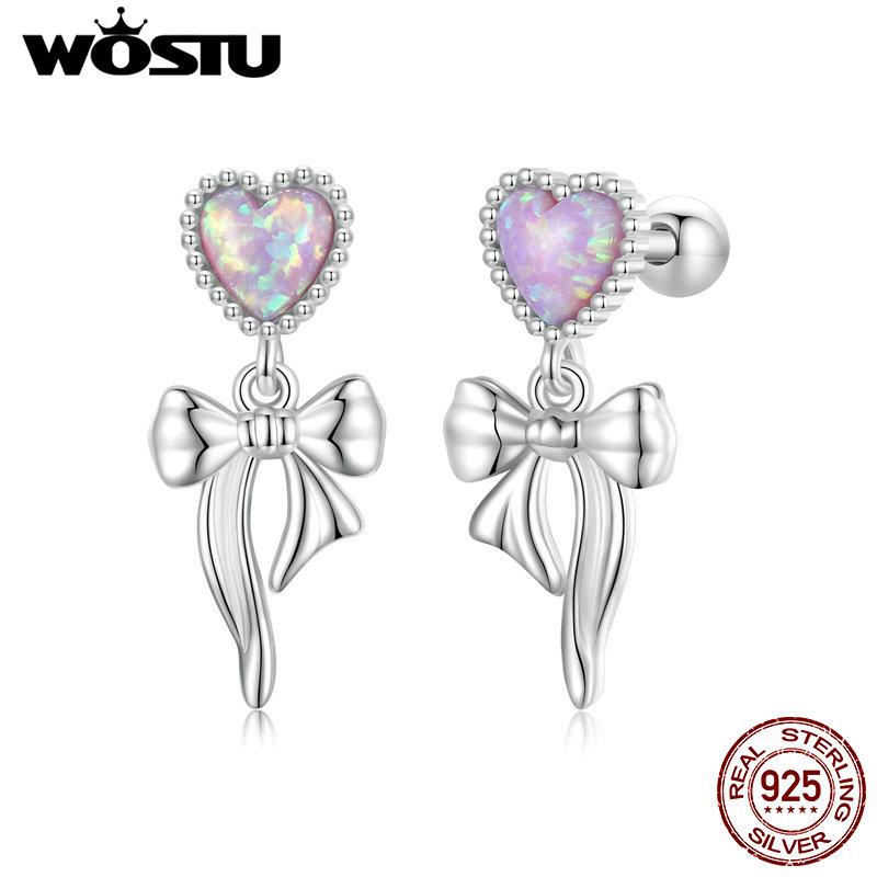 

Серьги-гвоздики WOSTU из стерлингового серебра 925 пробы с опалом и бантом и дьяволом, нежные милые серьги для женщин и девочек, подарок, ювелирные украшения 16*8mm