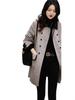 Women's Retro Double-Breasted Color Block Wool Coat - Mid-Length, Small Lapel, Spring/Autumn Fashion