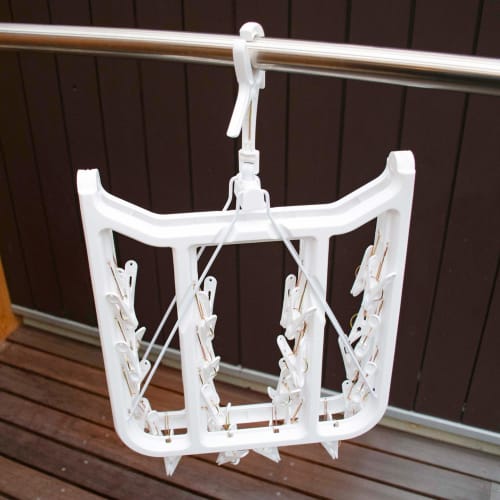 Nishida Washing Quick-Removal Corner Hanger, Pla 40 S SP, with 40 Clothespins, 222004, White, 74 x 35 x 33 cm