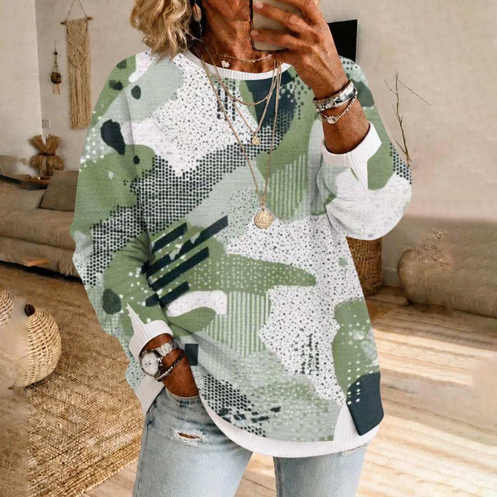 Women's Fashion Casual Camouflage Print Long Sleeve Round Neck Pullover Top