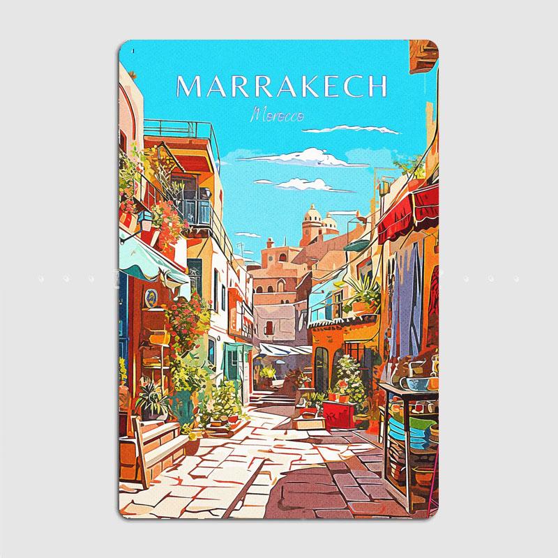 

Marrakech Travel Morocco Scenic Spot Poster Metal Sign Custom Retro Kitchen Tin Wall Indoor Room Decoration Home Decor 20x30cm（7.8x11.8inch）