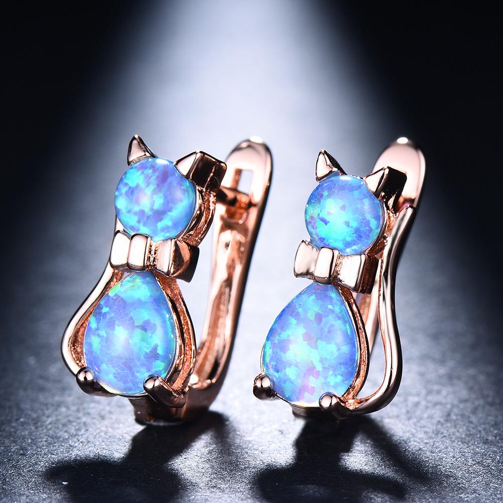 Japanese Korean Mini Creative Earrings Blue Cat Ear Buckle Small Cartoon Fashion