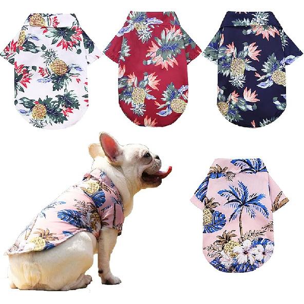 Pack of 4 Hawaiian Dog Shirt Summer Breathable Pet Clothes Dog Sweatshirts Cool Coconut Tree Pineapple Beach Dog Shirts for Small Medium Large Dog Small