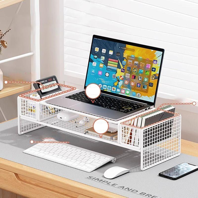 Double-Deck Computer Monitor Riser Holder Pc Screen Stand Bracket Desktop Laptop Keyboard Mouse Storage Organizer Pen Container