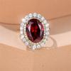 Damen Luxus Großer Roter Stein Oval Eheringe Antik Goldfarbe Vintage Zirkon Verstellbar Verlobung Cocktailring Schmuck CZ