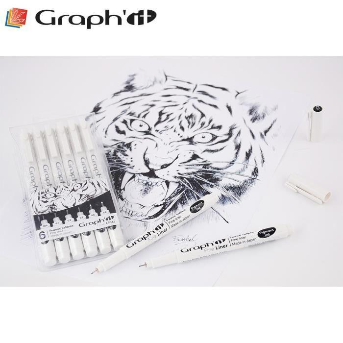 Fineliner Felt-tip Pens - Graph'It - Pack of 6 - Black - Assorted Calibers - Water-based Pigment Ink