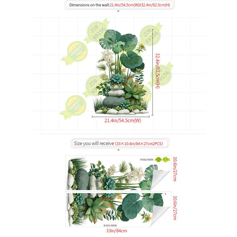 

3D Tropical Green Plants Wall Sticker Monstera Lotus Leaf Floral Peel and Stick Mural Removable Decal Living Room Bedroom Decor зелёный