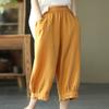 Kadın Harem Pantolon Yüksek Elastik Bel Gevşek Cepler Düz Renk Yumuşak Nefes Orta buzağı Uzunluğu Retro Rahat Bayan Yaz Bahar Kırpılmış Pantolon