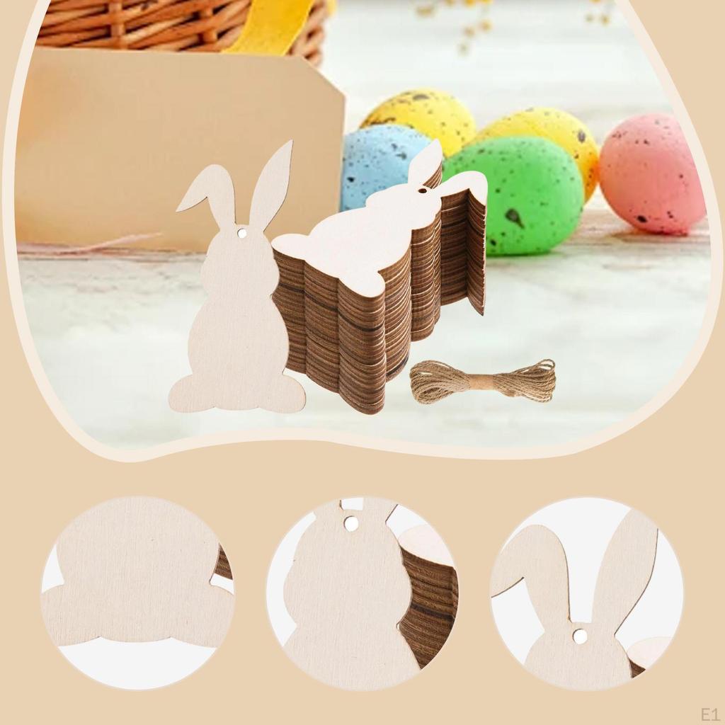 30Pcs Easter Wooden Bunny Cutouts with Hole Wood Tags for Holiday Classroom