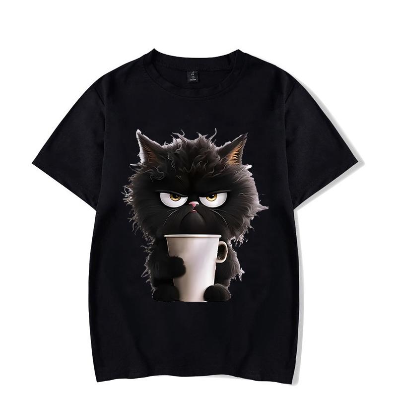 Cute Cat Fun Printed Cotton Short Sleeved T-shirt Summer Sports Leisure Loose Women's Top T-Shirts Women’s