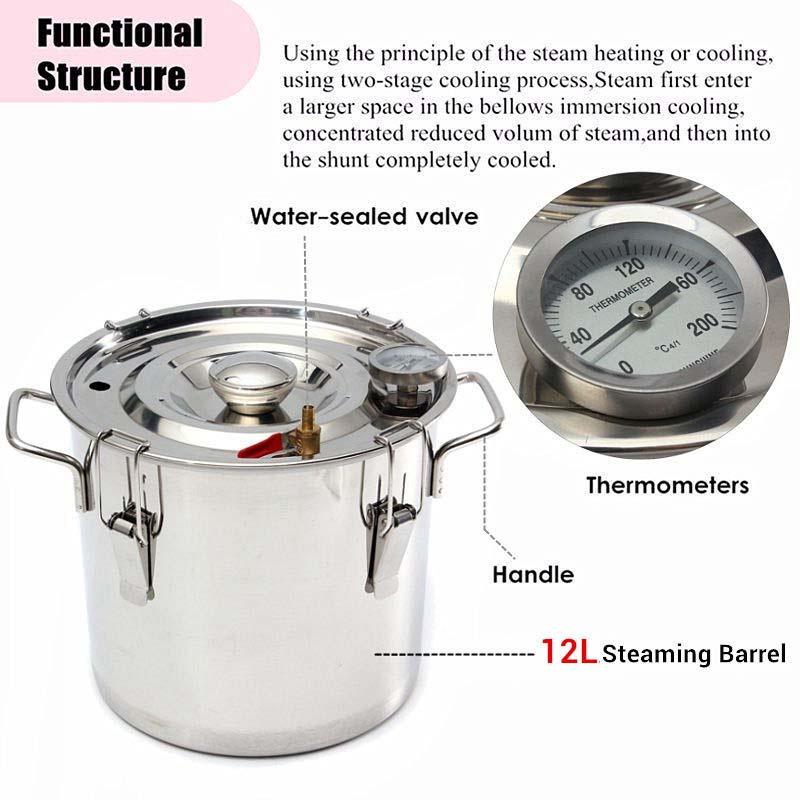 Rustfritt Stål Destillator Moonshine Alkohol Kobber DIY Vann Vin Eterisk Olje Bryggesett 10L/30L Hjem Ny