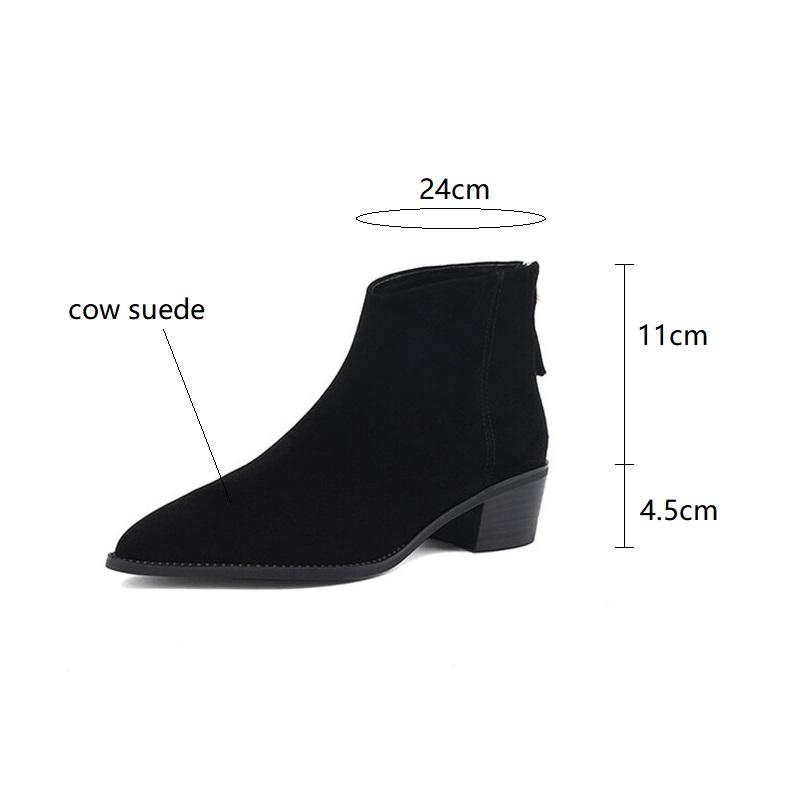 Fashion New Autumn Cow Suede Women Boots Pointed Toe Chunky Heel Boots for Women Winter Boots Women Versatile Ankle Boots Zapatos Mujer