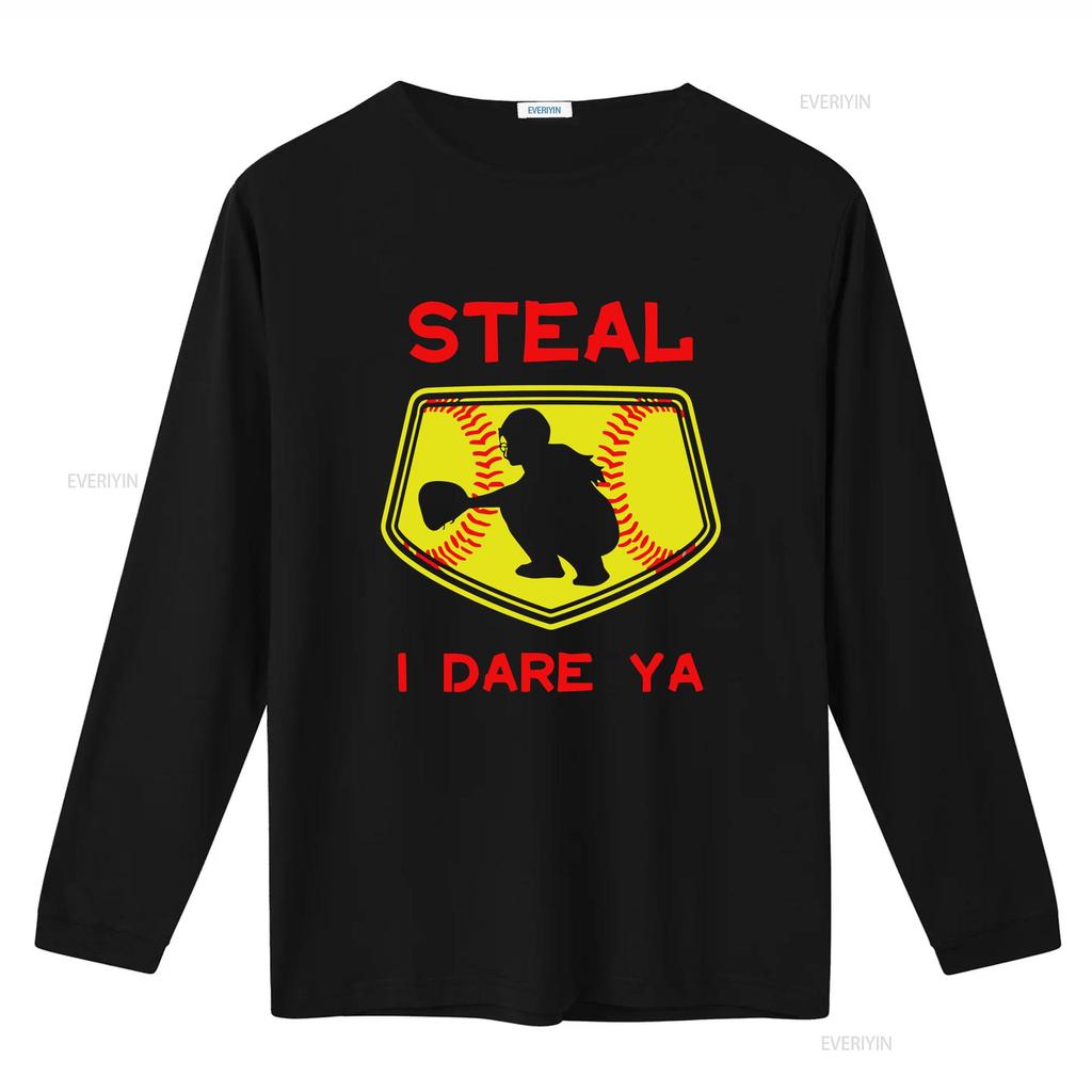 Steal I Dare Ya Softball Catcher T Shirt Funny For Players Bas vintage Washed Top For Everyday Wear homme graphic