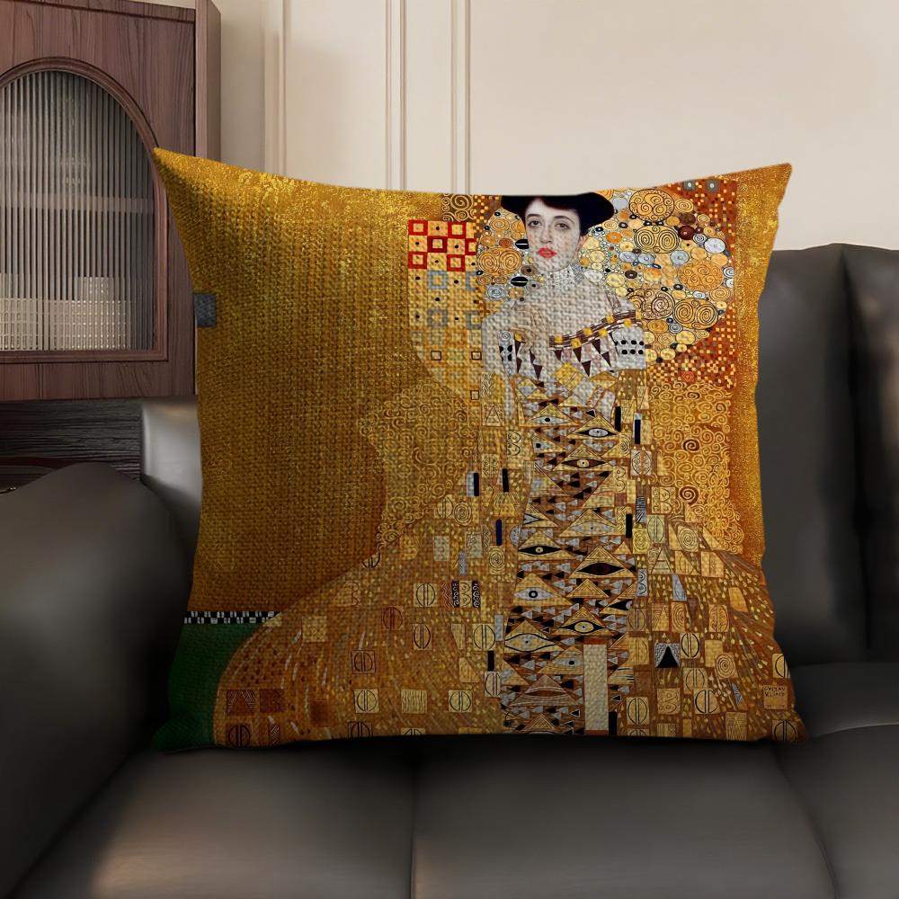 GGustav Klimt Oil art Cushion Cover Natural Linen Organic Fabric DoubleSided Printing Sofa Home Decor Gift Pillow Case