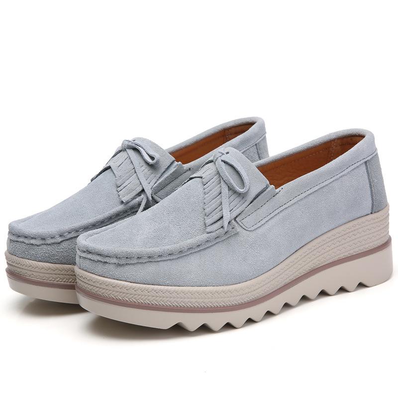 Women's Shoes Large Size Wedge Shoes Bottom Leather Casual Korean Style Heightening Women's Shoes