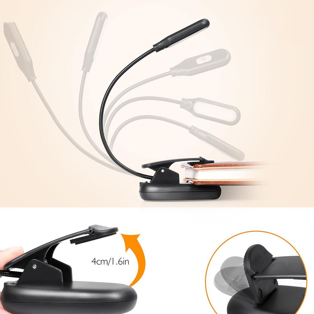 LED Reading Book Light w/Clip Flexible USB Rechargeable Bed Travel Laptop Desk