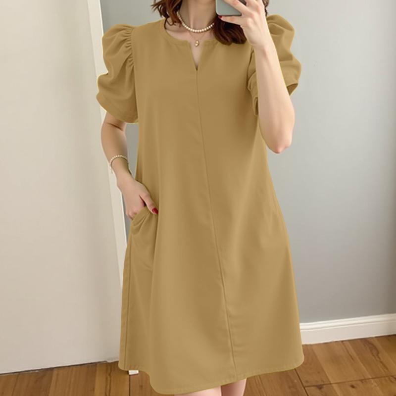 ZANZEA Abito estivo casual da donna con scollo a V e maniche corte, tinta unita