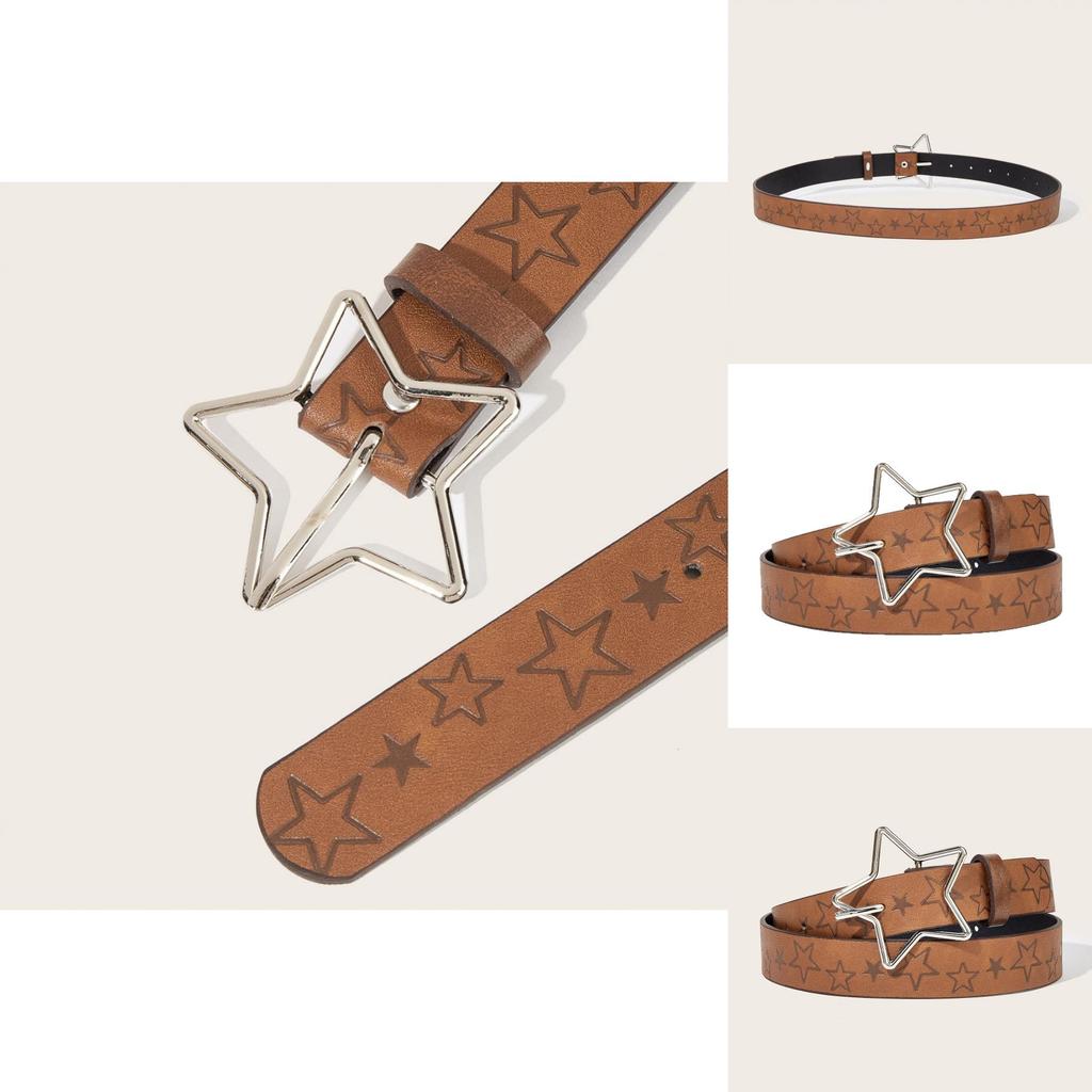 Fashionable Vintage Leather Belt With Starry Embossed Pattern For Casual Looks