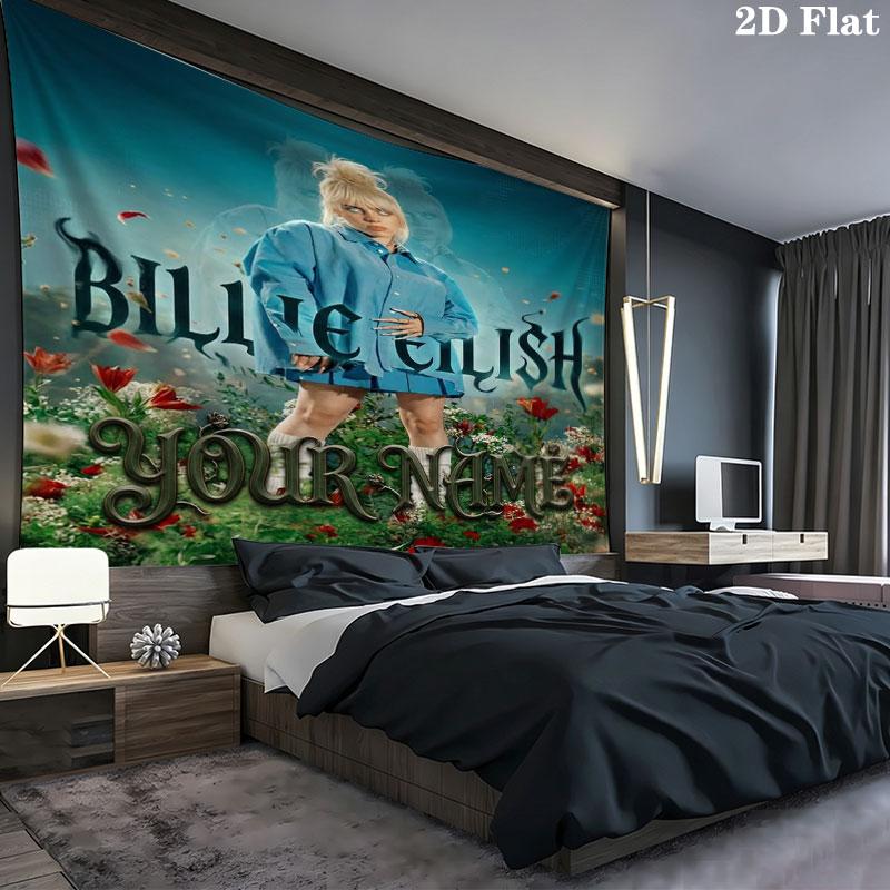 Arazzo da Parete con Nome Personalizzato Billie Eilish Appeso Estetico alla Parete Coperta in Tessuto Stampato Arazzi Decorativi per Camera da Letto Soggiorno Decorazioni per la Casa