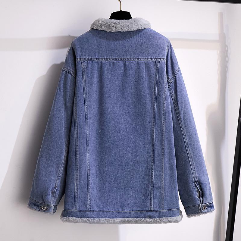Extra Large Winter Plus Velvet Denim Jacket - Thickened Casual Cotton Coat for Sizes 200/300 Jin