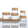 Transparent Glass Cream Jar with Wood Grain Lid for Cosmetics