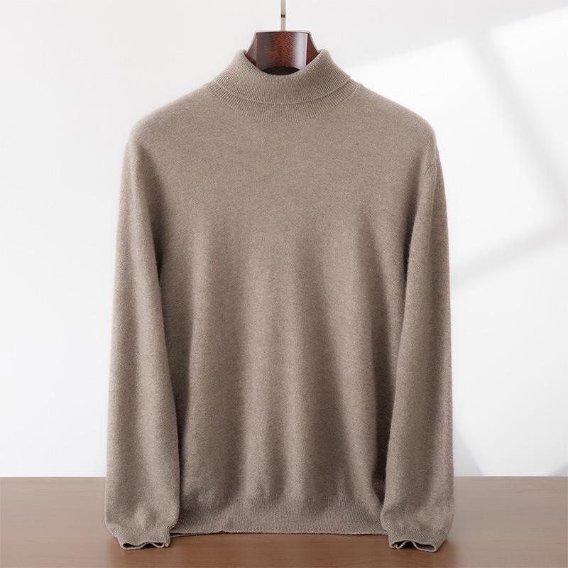 

Men s Cashmere High Neck Pullover - Solid Color Business Casual Knitwear for Autumn/Winter S фіолетовий/верблюд