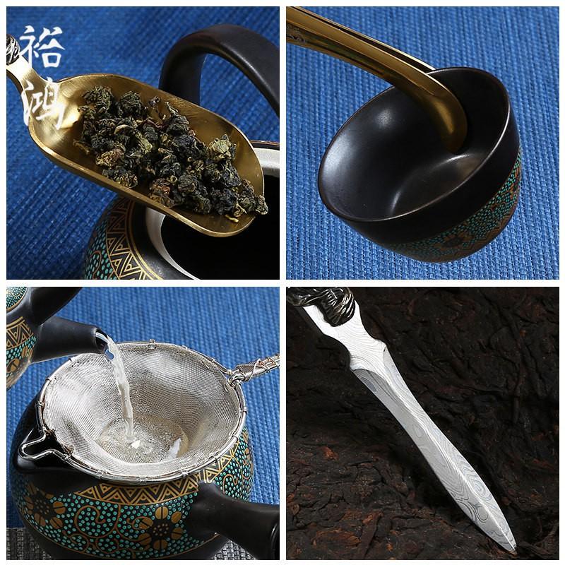 Stainless Steel Tea Ceremony Six Tools Set Gongfu Gold Vintage Turquoise Finish