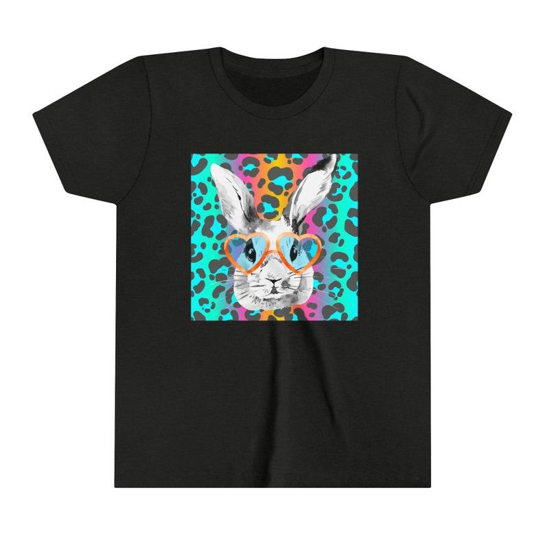 Rainbow Leopard Easter Bunny Toddler Short Sleeve Tee | Rabbit with Glasses 110
