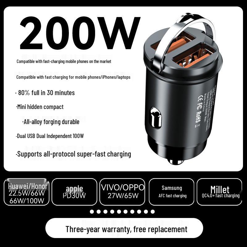 Super Fast Car Charger for Xiaomi, Huawei & Apple Phones - Concealed Cigarette Lighter Adapter