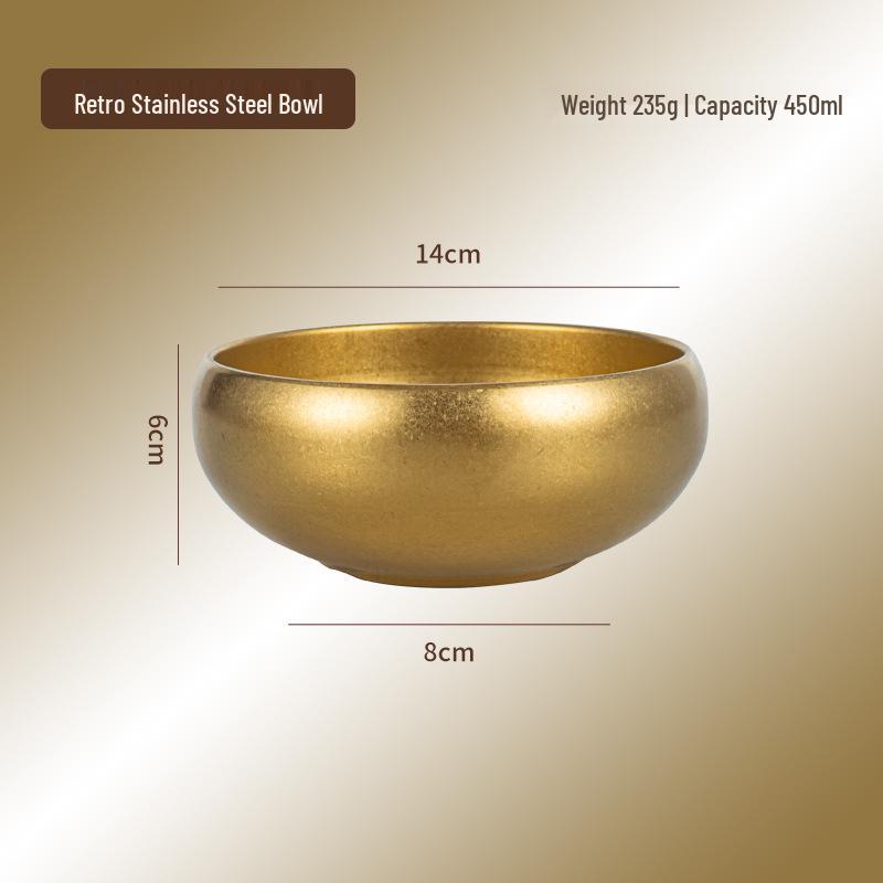 304 Stainless Steel Double Layer Children's Anti-Scald Retro Bowl - Suitable for Rice, Sauce, and Soup.