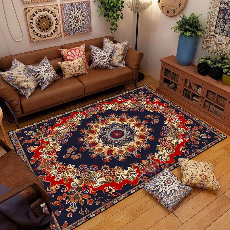 Retro Ethnic Carpets Turkish Persian Rug for Living Room Bedside Bedroom Vintage Floor Mat Entrance Doormat Carpet Large Rug