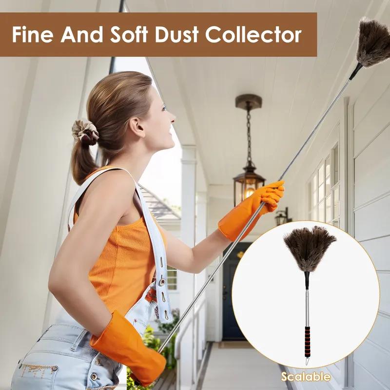 Extendable Ostrich Feather Duster With Stainless Steel Long Handle Brush Household Furniturer Dust Cleaning Tools