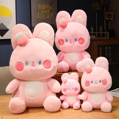 Pink Strawberry Rabbit Plush Toy Doll Sitting Rabbit Doll Dual-Purpose Can Be Inserted Into The Throw Pillow To Warm The Hands