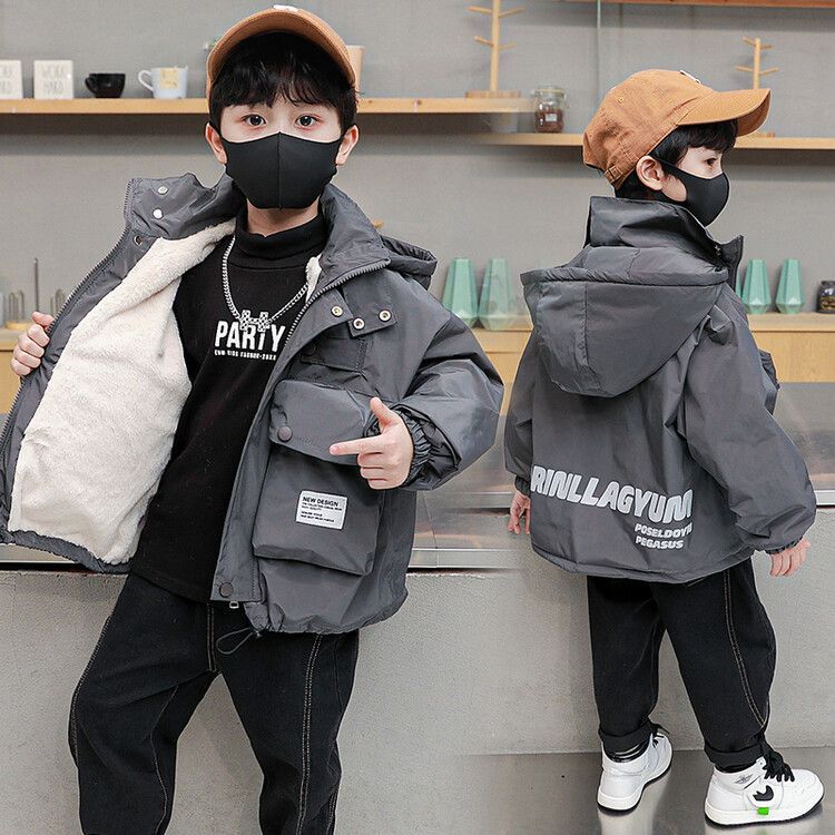 Boys' Fleece-Lined Jacket, Winter Casual Children's Cotton Coat